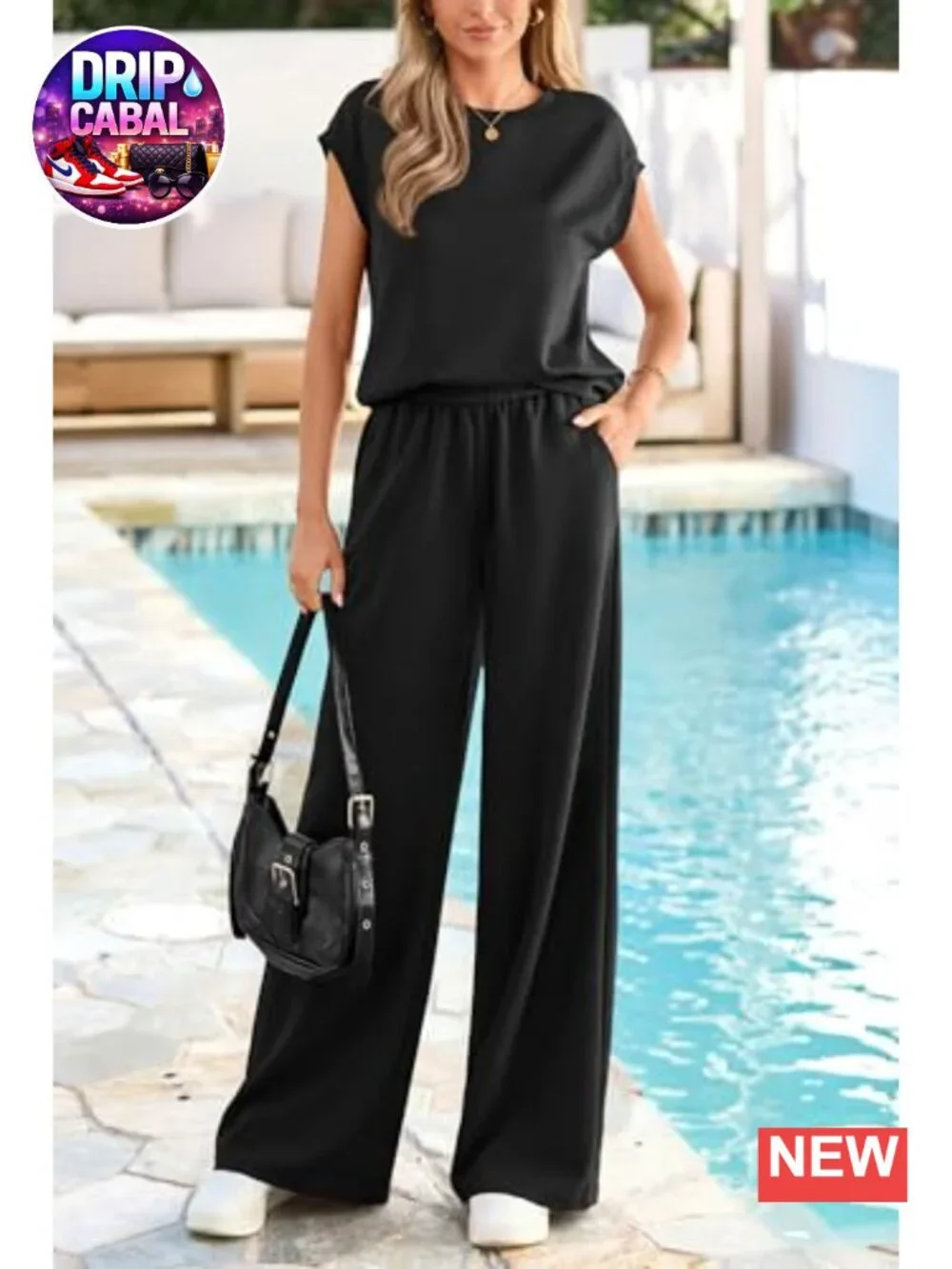 Women's 2 Piece Lounge Set Cap Sleeve Top Wide Leg Pants Tracksuit